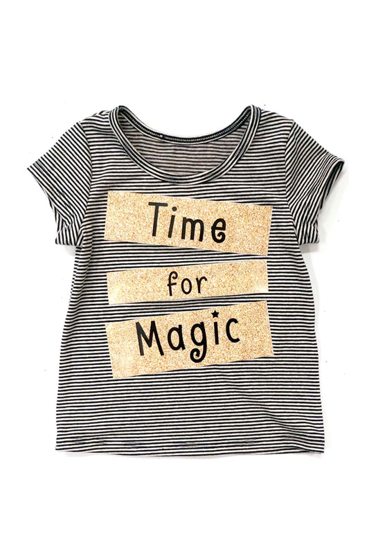 Truly Me Little Girls Short Sleeve Striped T-shirt with Glitter Print