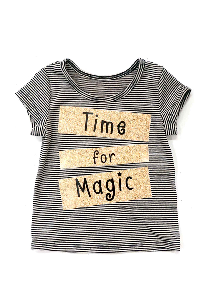 Truly Me Little Girls Short Sleeve Striped T-shirt with Glitter Print