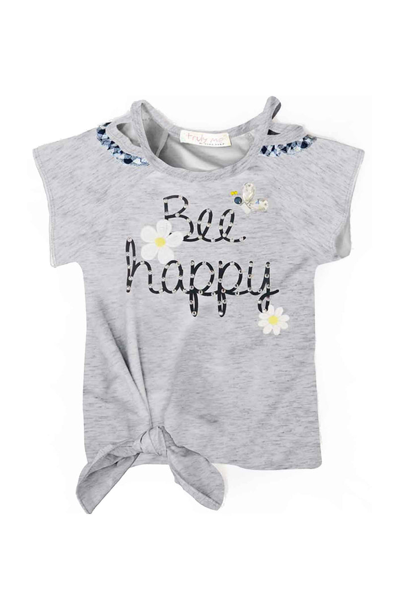Truly Me Pink Label Little Girls Shine Sequin Star Long Sleeve Top Little Girls Toddler Daisy Floral Print Bee Happy Graphic Text Rhinestone Detail Picnic PlaidTie Front Short Sleeve T-shirt