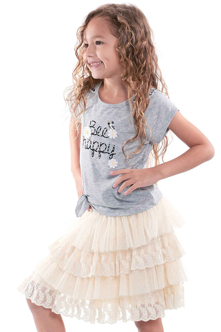 Truly Me Pink Label Little Girls Shine Sequin Star Long Sleeve Top Little Girls Toddler Daisy Floral Print Bee Happy Graphic Text Rhinestone Detail Picnic PlaidTie Front Short Sleeve T-shirt