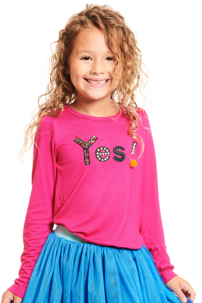 Little Girls Long Sleeve T-shirt with Word "Yes"