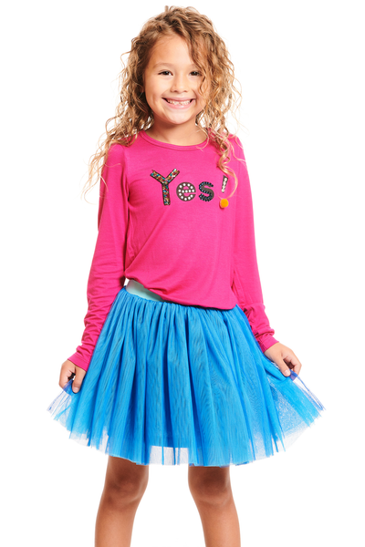 Little Girls Long Sleeve T-shirt with Word "Yes"