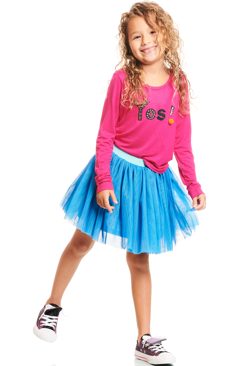 Little Girls Long Sleeve T-shirt with Word "Yes"