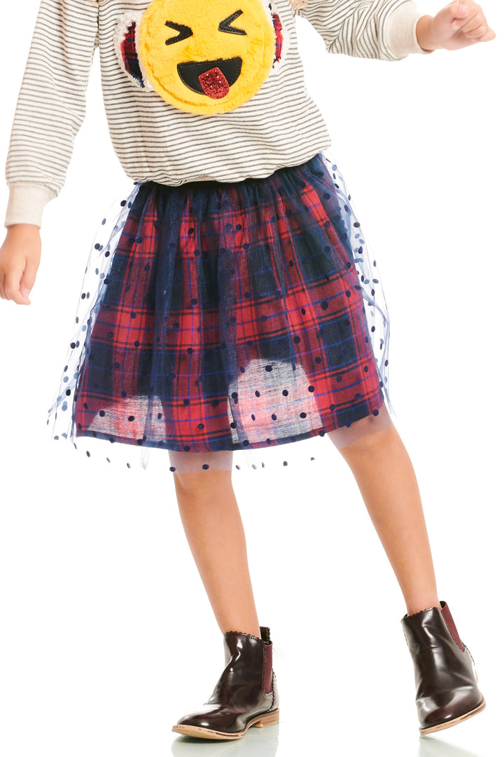 Truly Me Pink Little Girls Plaid Polk Dot Mix Skirt