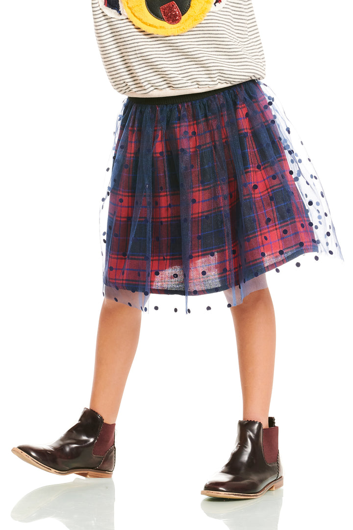 Truly Me Pink Little Girls Plaid Polk Dot Mix Skirt