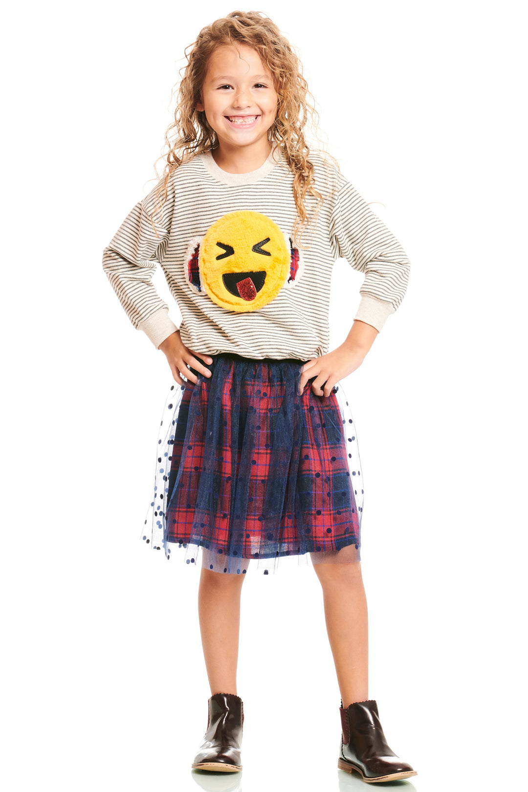 Truly Me Pink Little Girls Plaid Polk Dot Mix Skirt