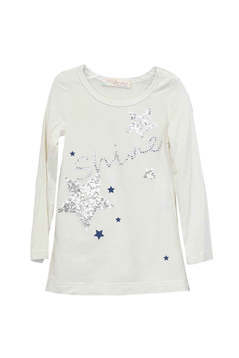 Truly Me Pink Label Little Girls Shine Sequin Star Long Sleeve Top