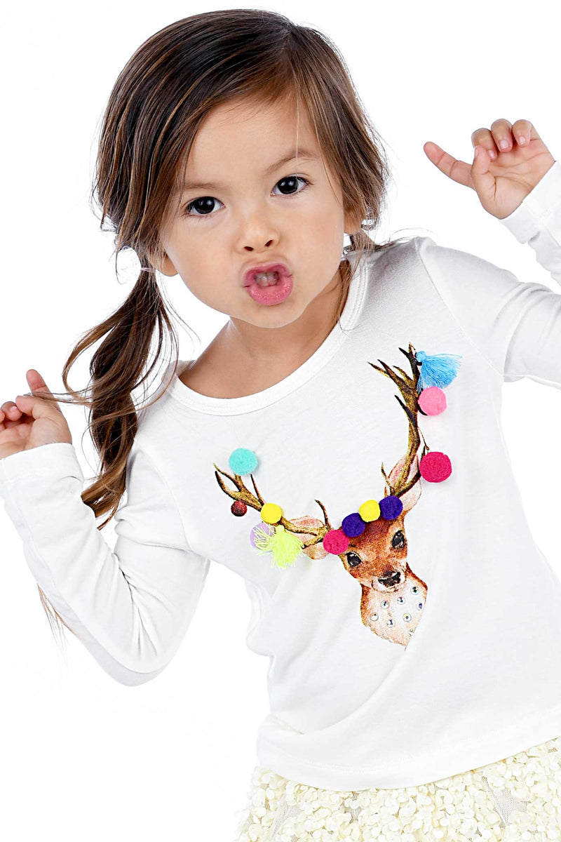 Truly Me Little Girls Reindeer Long Sleeve Graphic Top