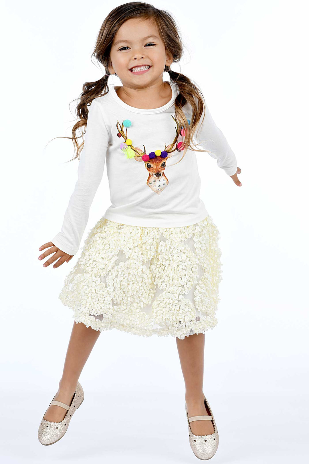 Truly Me Little Girls Reindeer Long Sleeve Graphic Top