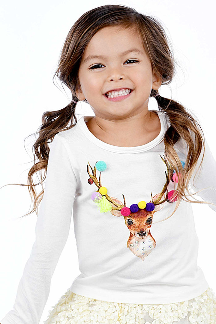Truly Me Little Girls Reindeer Long Sleeve Graphic Top