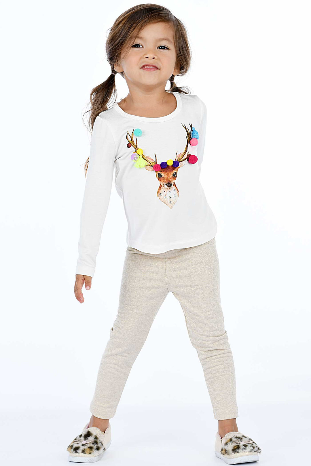 Truly Me Little Girls Reindeer Long Sleeve Graphic Top