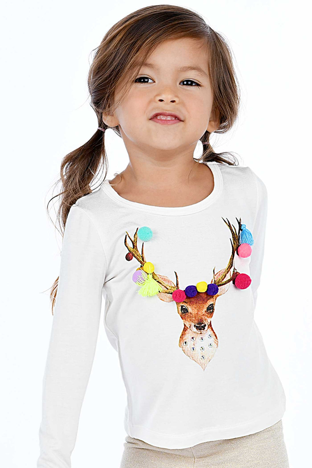 Truly Me Little Girls Reindeer Long Sleeve Graphic Top