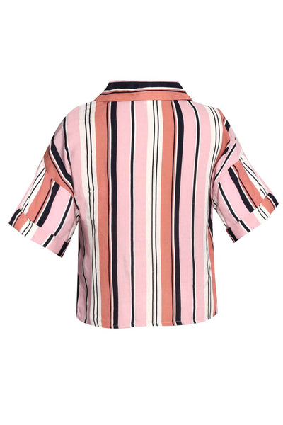 Big Girls Tie-Front Short Sleeve Striped Summer Shirt
