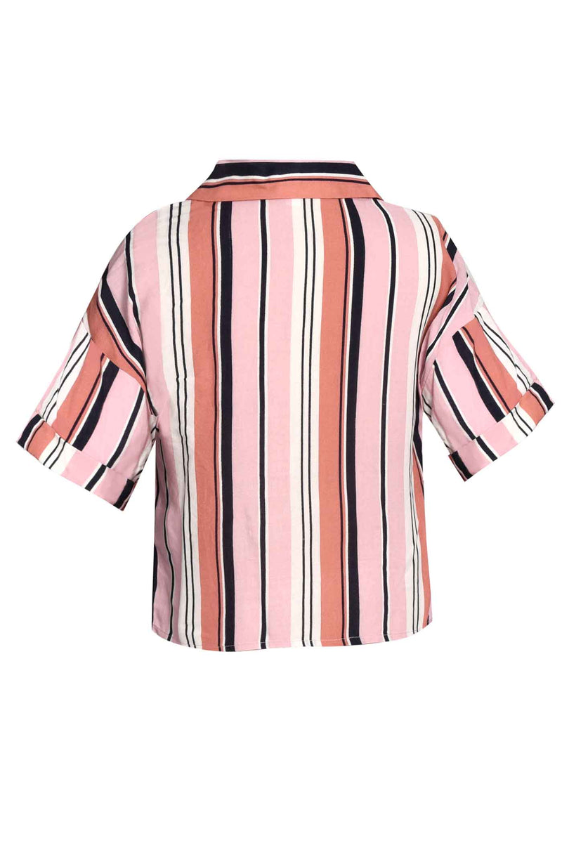 Big Girls Tie-Front Short Sleeve Striped Summer Shirt