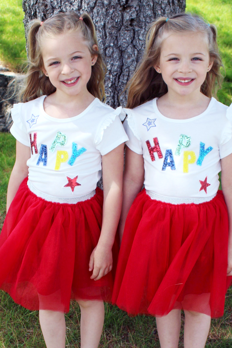 Little Girls Happy 4th of July Short Sleeve T-shirt