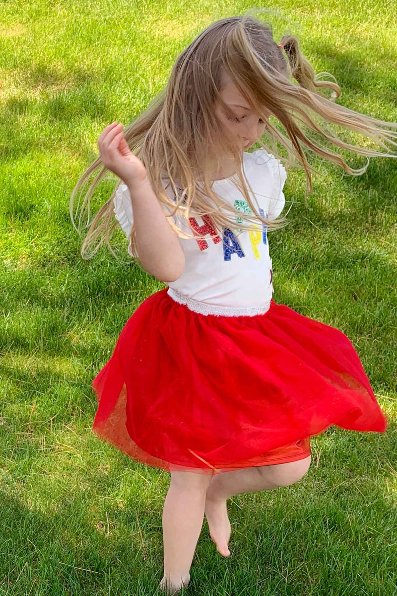 Truly Me Little Girls 4th of July Themed Red Glitter Tutu Skirt