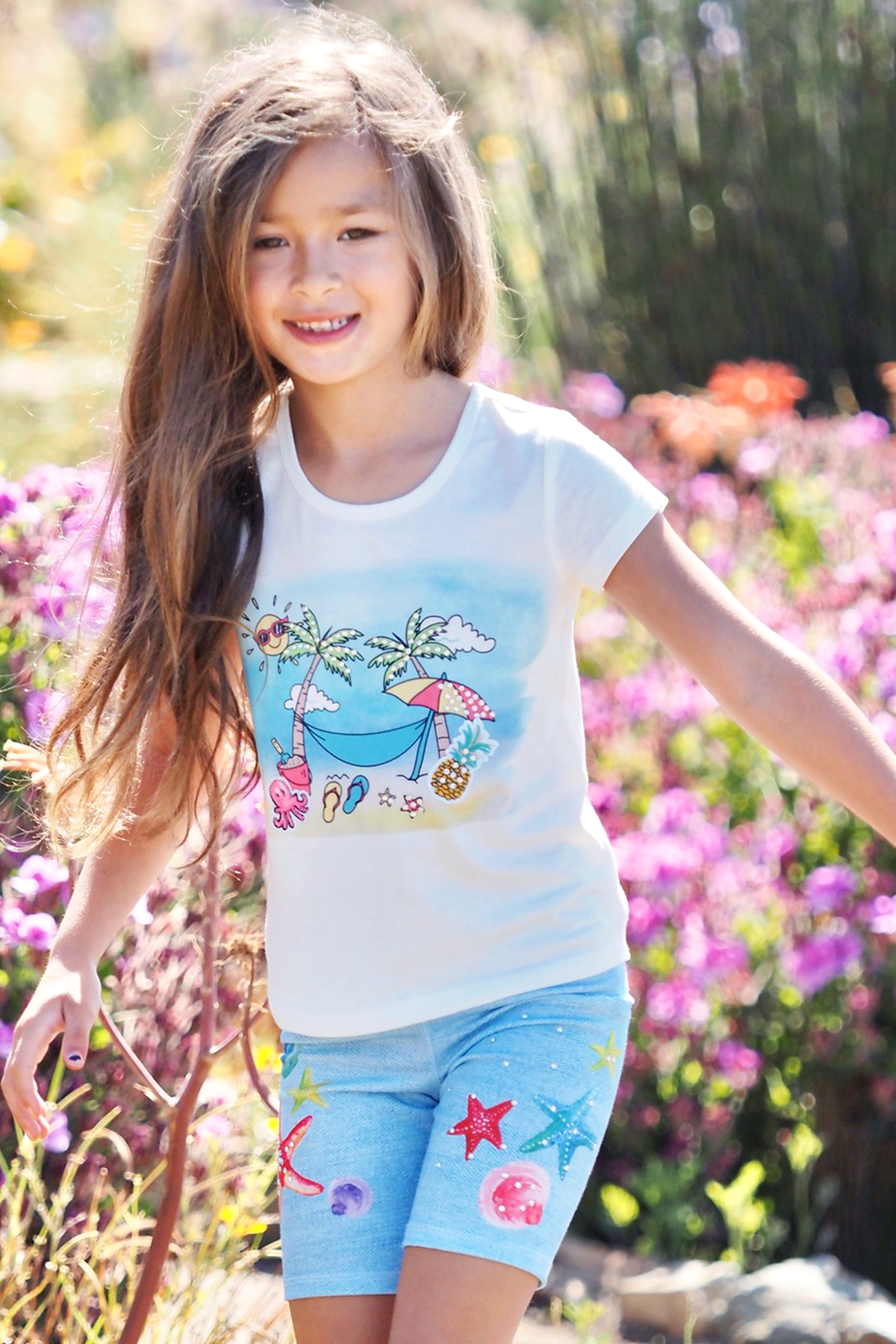 Little Girls Under The Sea Themed Biker Leggings