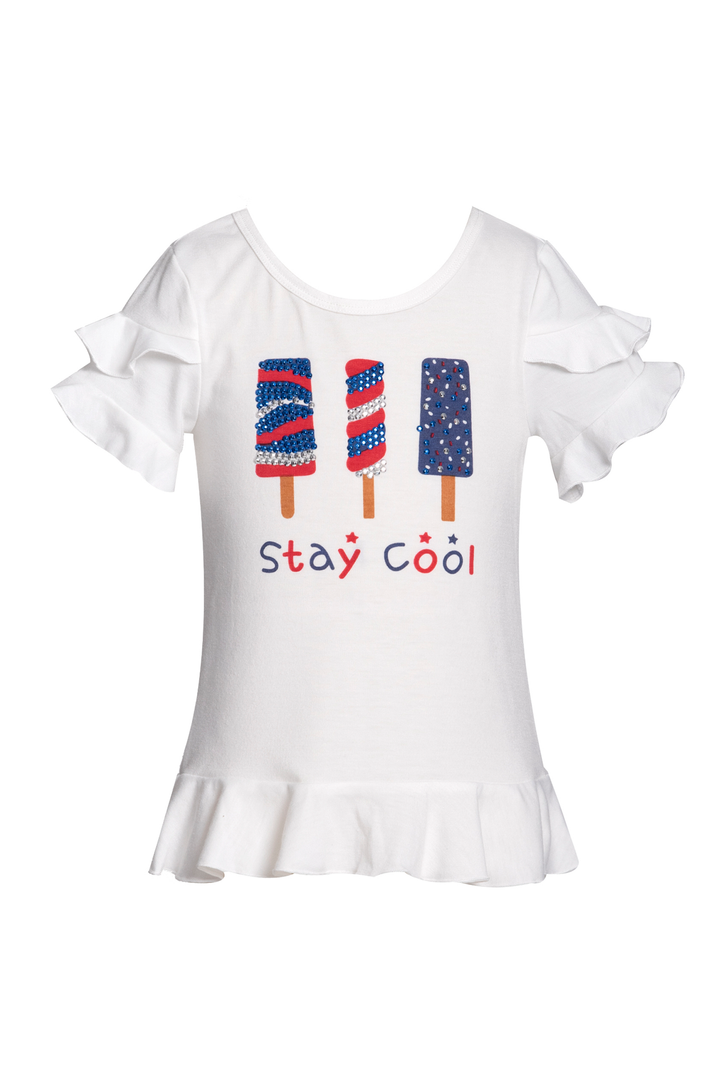 Little Girls 4th of July Theme Short Sleeve Ruffled Graphic T-shirt