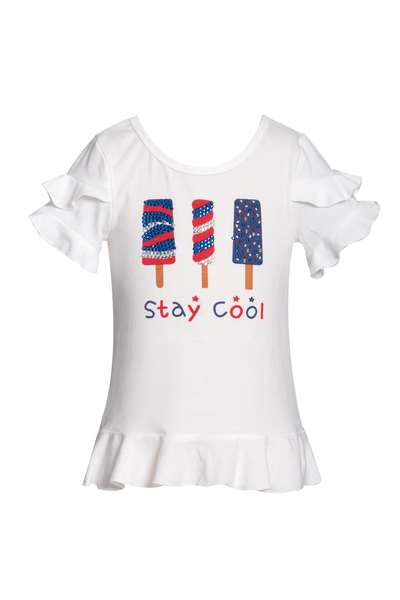 Little Girls 4th of July Theme Short Sleeve Ruffled Graphic T-shirt