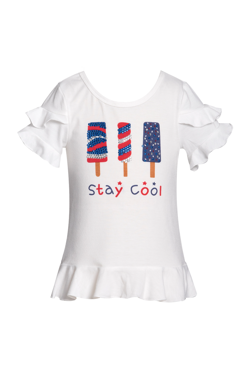 Little Girls 4th of July Theme Short Sleeve Ruffled Graphic T-shirt