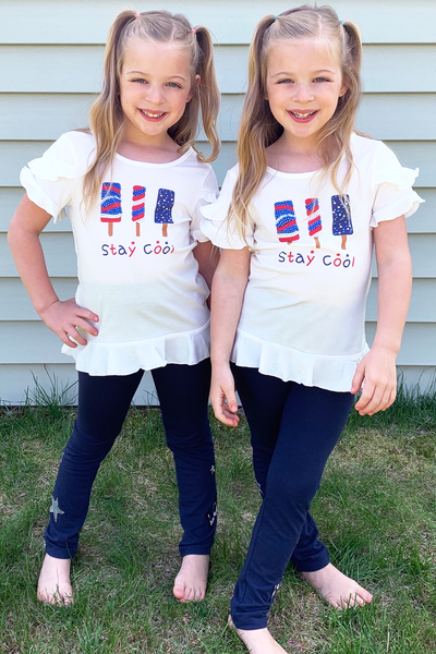 Little Girls 4th of July Themed Navy Leggings