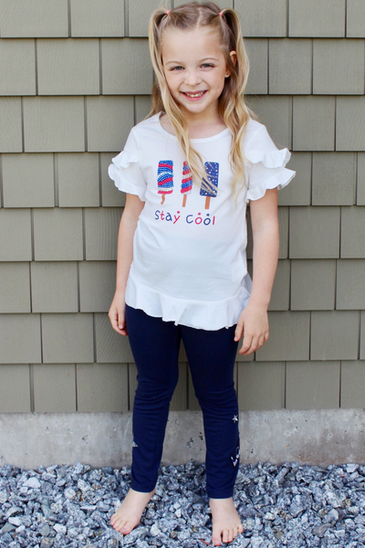 Little Girls 4th of July Themed Navy Leggings