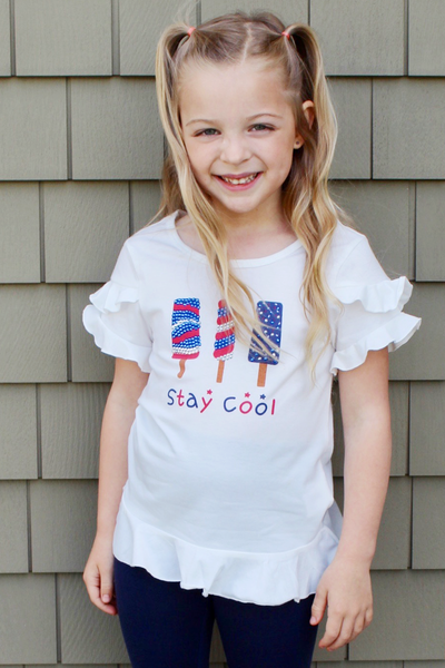 Little Girls 4th of July Theme Short Sleeve Ruffled Graphic T-shirt