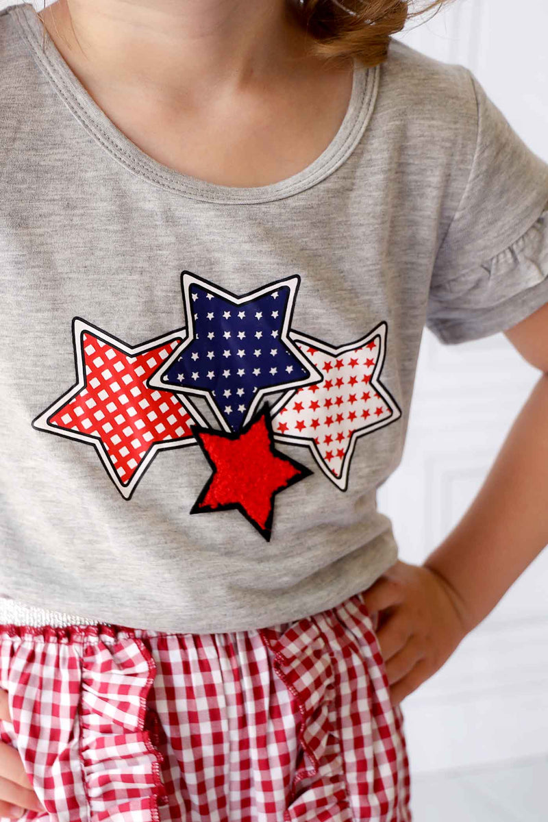 Little Girls 4th of July Themed Star Short Sleeve T-shirt