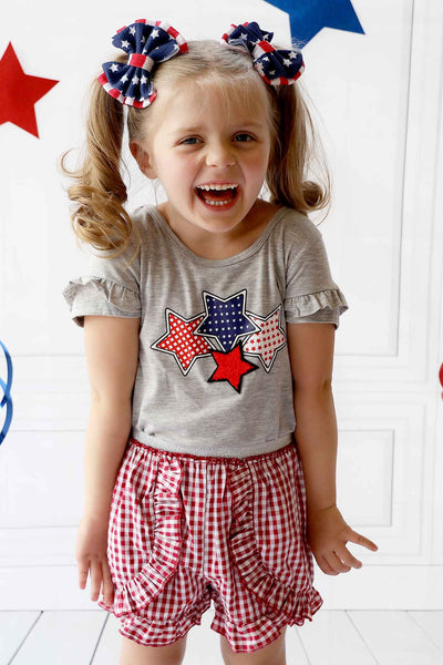 Little Girls 4th of July Themed Star Short Sleeve T-shirt