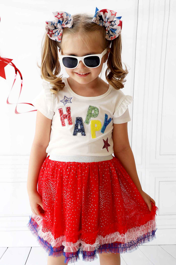 Little Girls Happy 4th of July Short Sleeve T-shirt