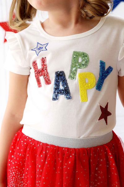 Little Girls Happy 4th of July Short Sleeve T-shirt
