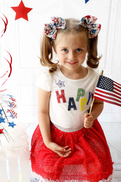 Little Girls Happy 4th of July Short Sleeve T-shirt