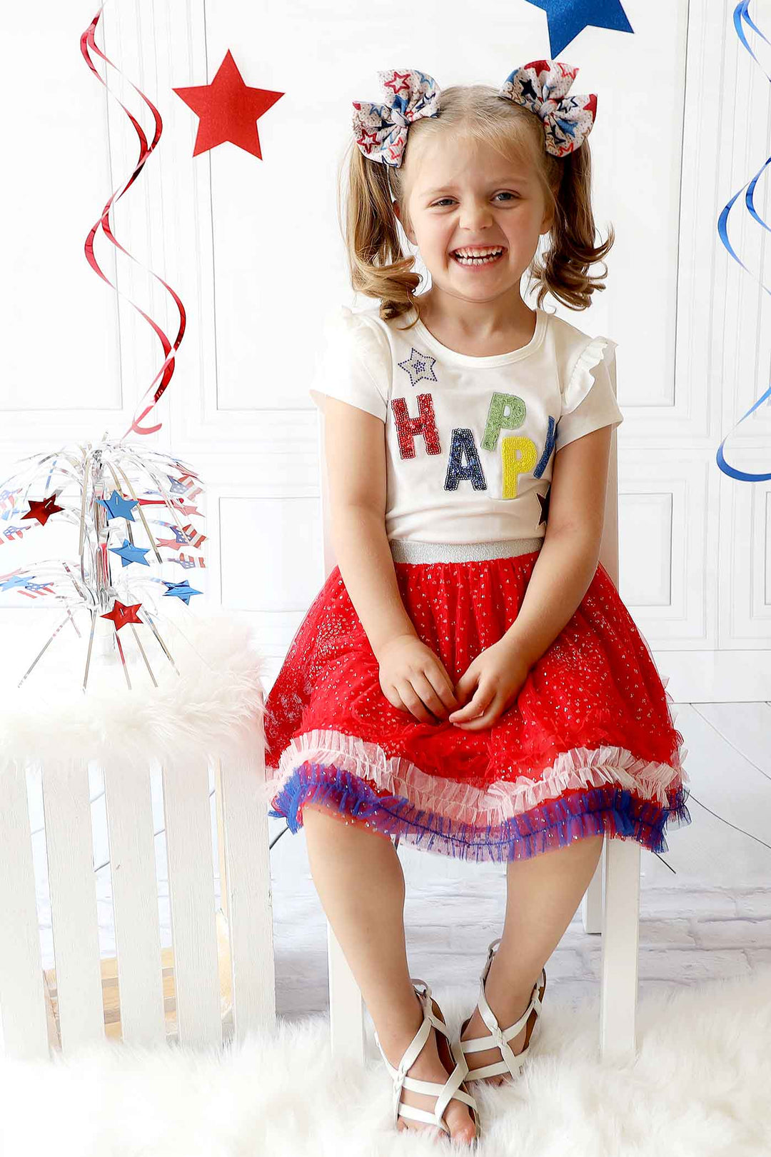 Little Girls Happy 4th of July Short Sleeve T-shirt