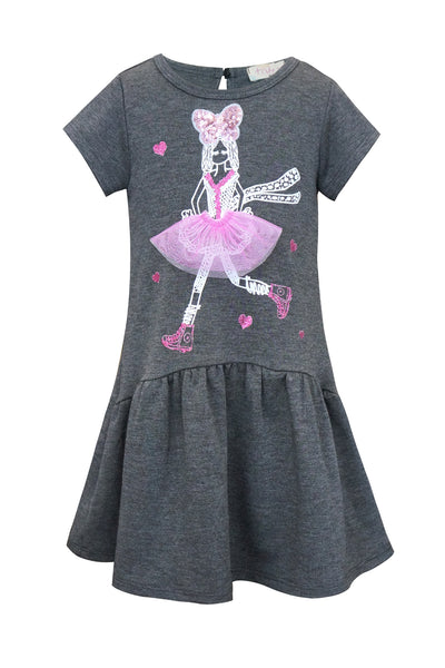 Truly Me Pink Little Girls Skater Dress With Ballerina Graphic