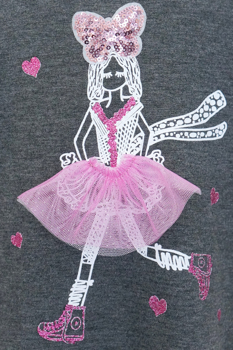 Truly Me Pink Little Girls Skater Dress With Ballerina Graphic