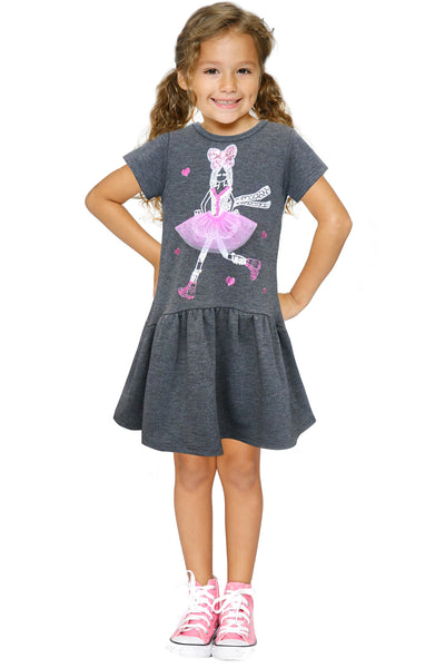 Truly Me Pink Little Girls Skater Dress With Ballerina Graphic