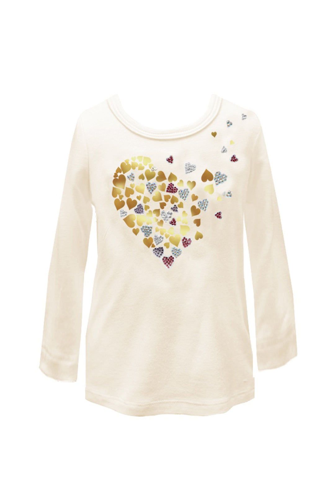 Little Girls Long Sleeve T-shirt with Foil Hearts Print