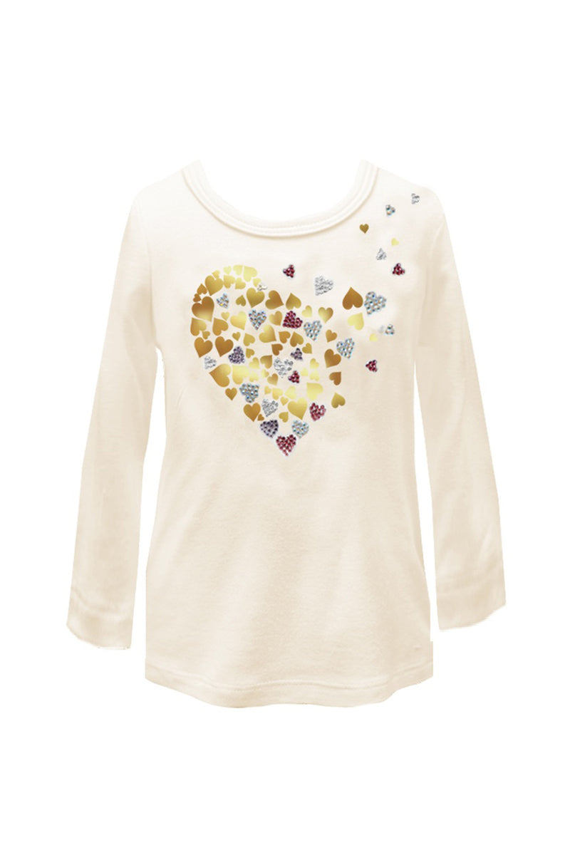 Little Girls Long Sleeve T-shirt with Foil Hearts Print