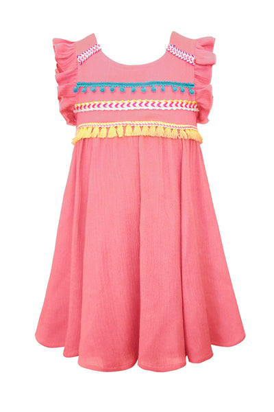Truly Me Pink Little Girl Babydoll Dress With Embellishments