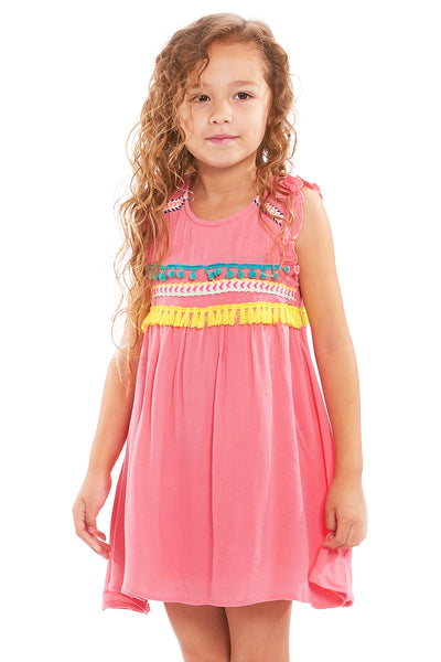 Truly Me Pink Little Girl Babydoll Dress With Embellishments