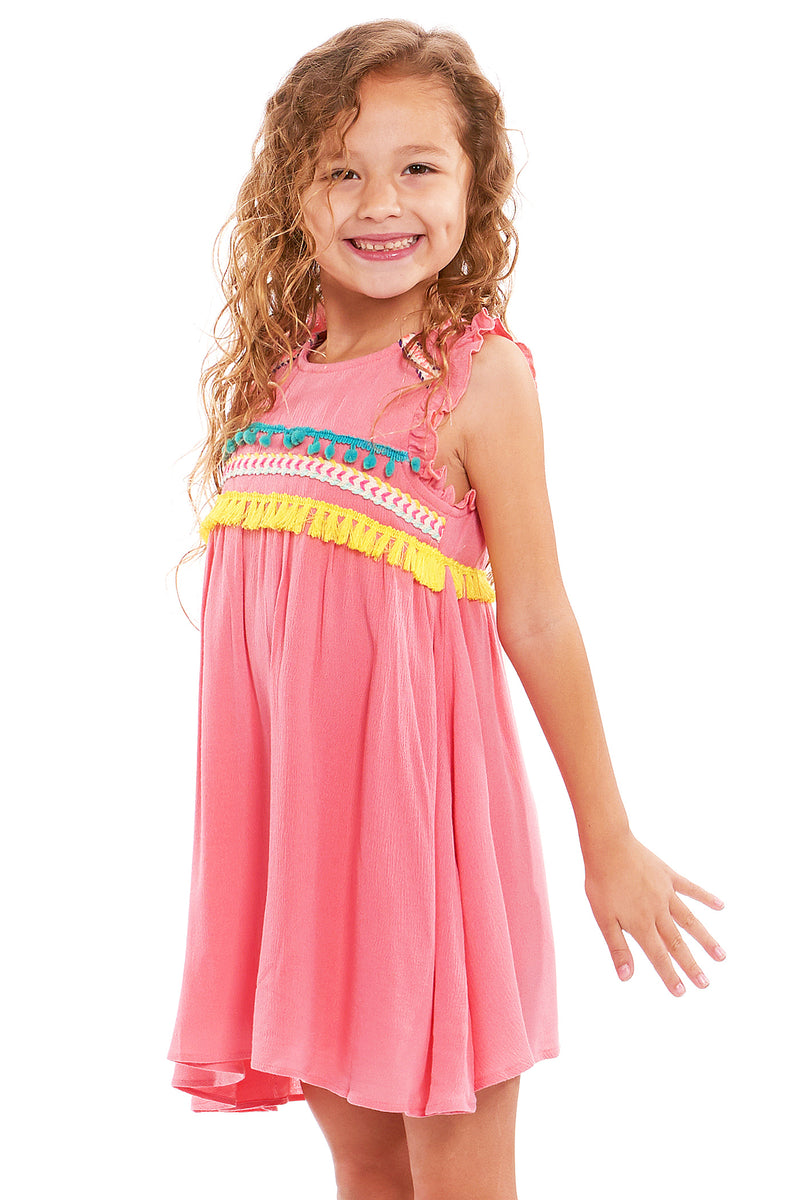 Truly Me Pink Little Girl Babydoll Dress With Embellishments