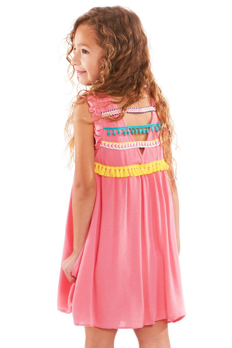 Truly Me Pink Little Girl Babydoll Dress With Embellishments