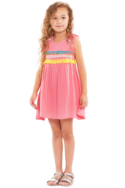 Truly Me Pink Little Girl Babydoll Dress With Embellishments