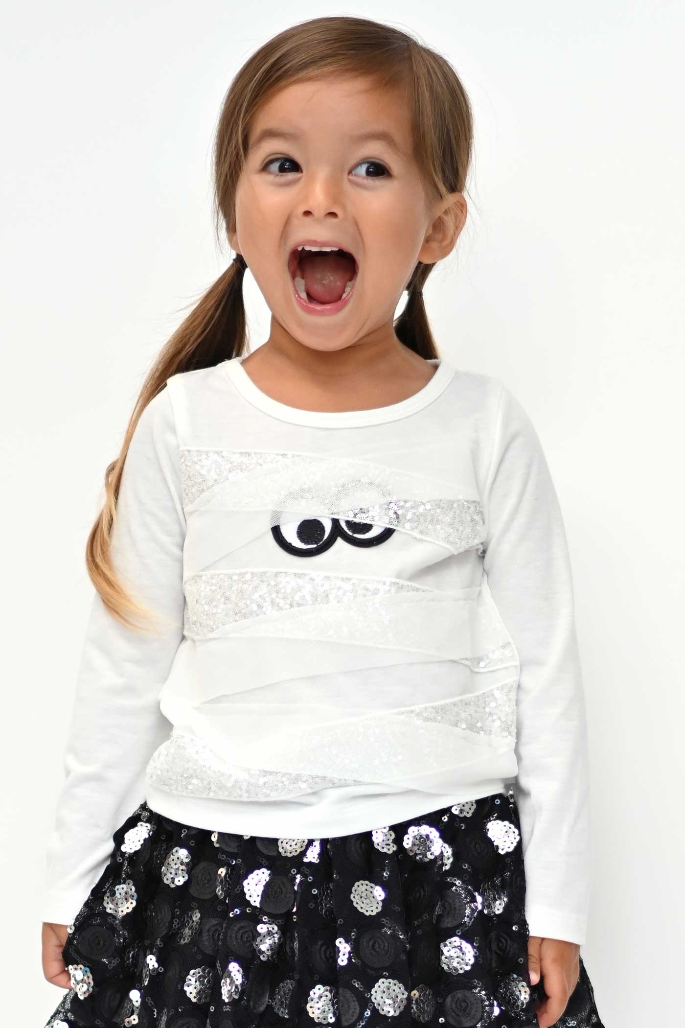 Truly Me Little Girls Long Sleeve Mummy Halloween Top