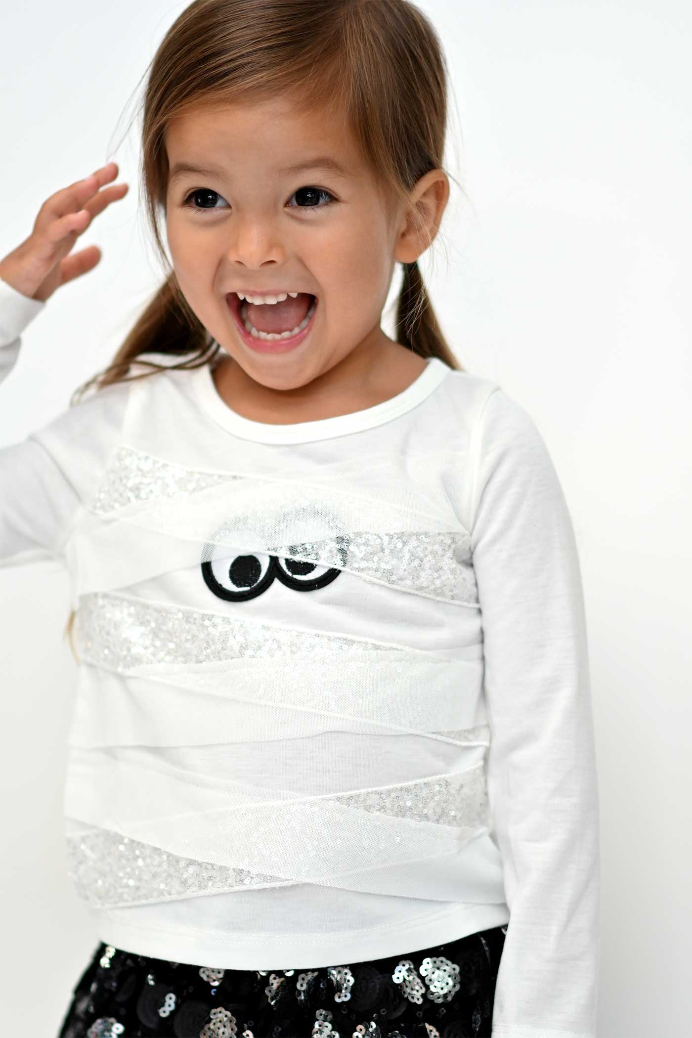 Truly Me Little Girls Long Sleeve Mummy Halloween Top