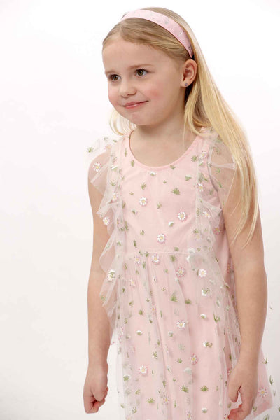Truly Me Pink Little Girls Floral Embroidery Mesh Dress