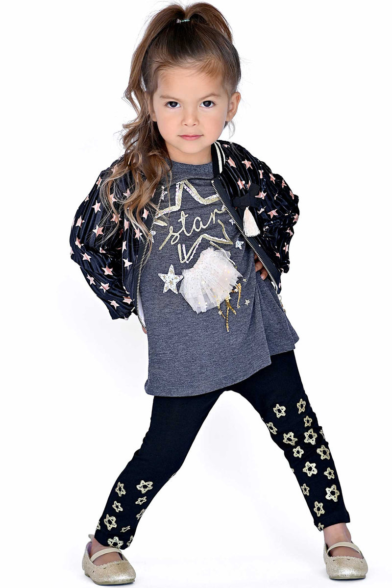 Little Girls Long Sleeve Glitter Star Tunic Top