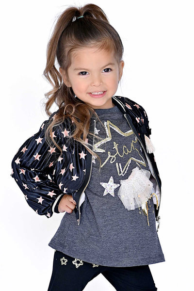 Truly Me Little Girls Long Sleeve Glitter Star Tunic Top