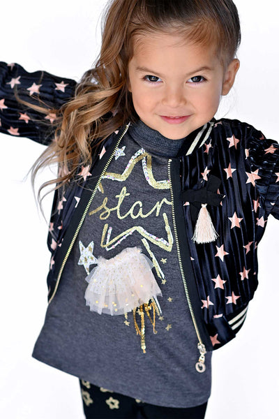 Truly Me Little Girls Long Sleeve Glitter Star Tunic Top