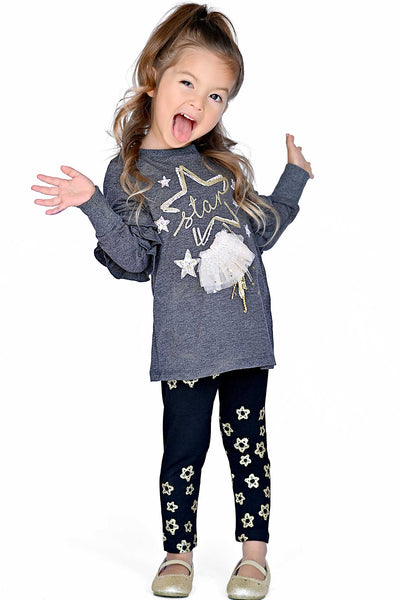 Little Girls Long Sleeve Glitter Star Tunic Top